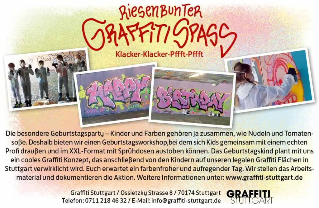 Kindergeburtstag Stuttgart mit Graffiti – Flyer aus dem Luftballon-Magazin